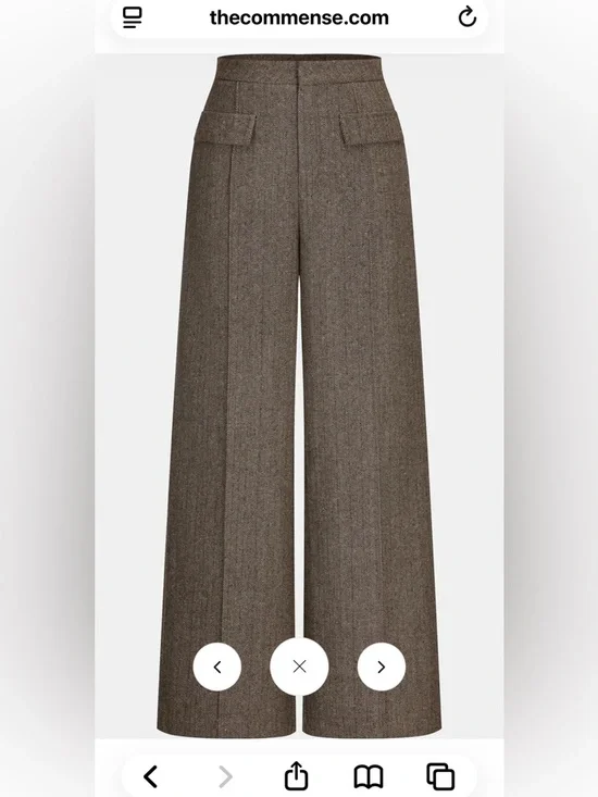 Commense Wide-Leg Herringbone Trousers — Brown - Picture 1 of 5